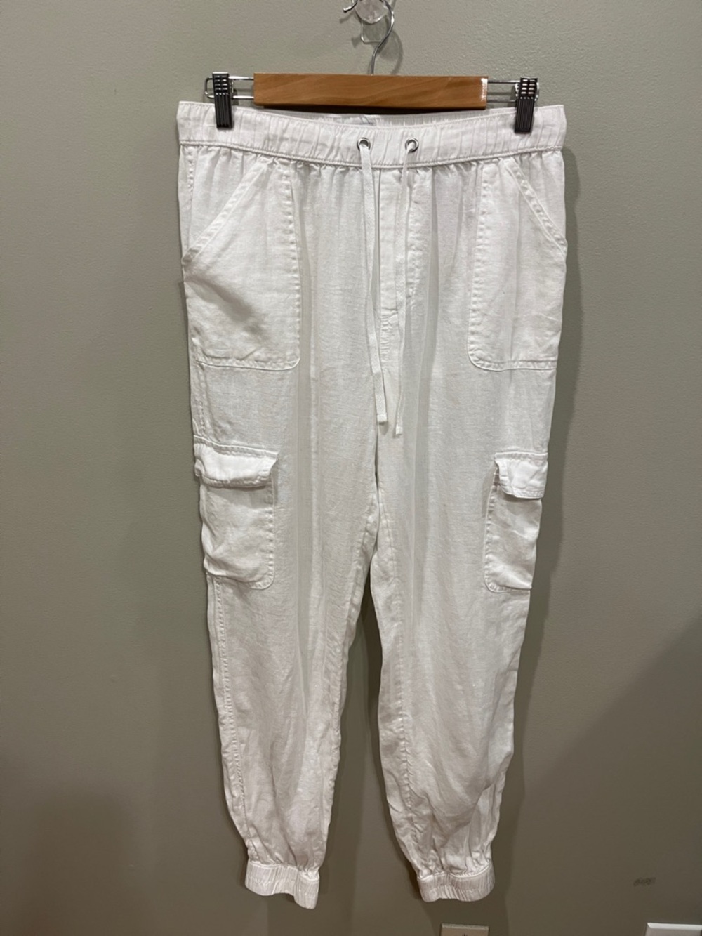 Nicole Miller New York White Linen Cargo Jogger Pants